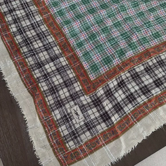 Vintage YSL Plaid Scarf with Paisley Accents - Picture 3 of 3